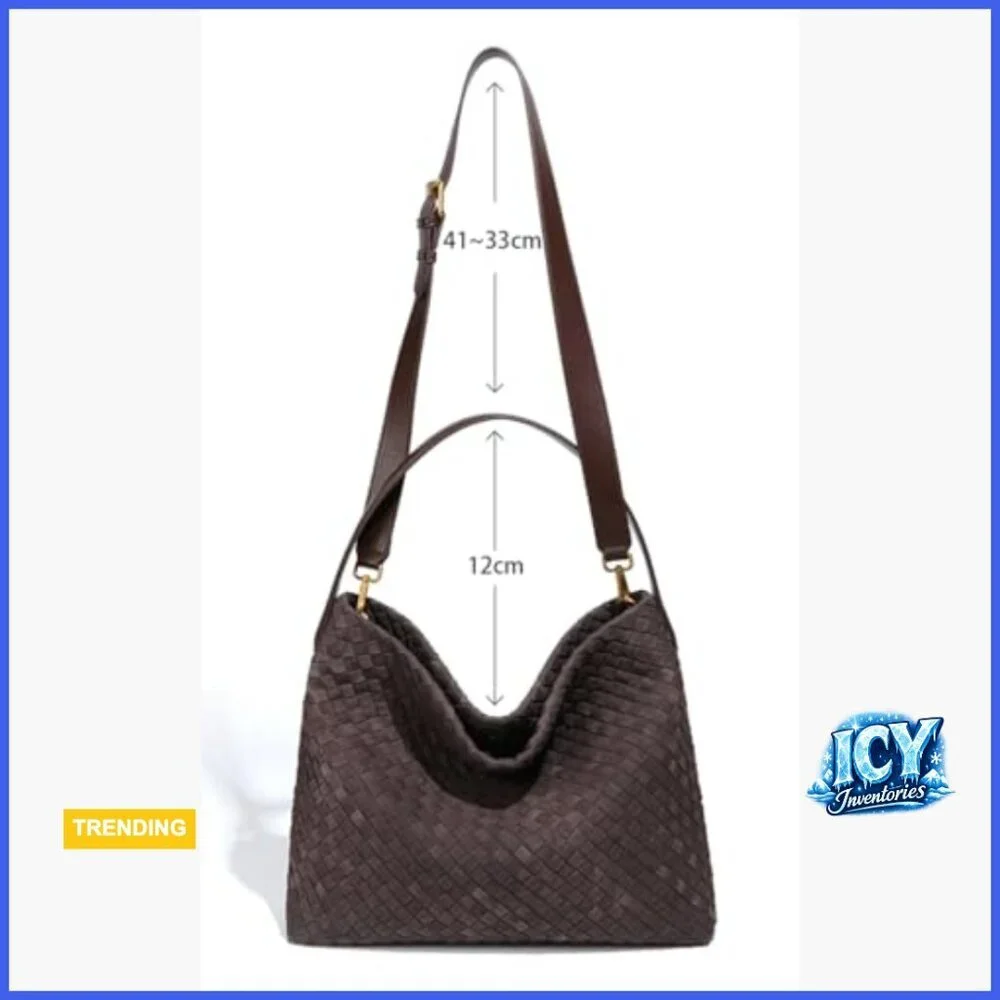 Slouchy Suede Hobo Bag with Woven Detail, Crossbody Shoulder Tote